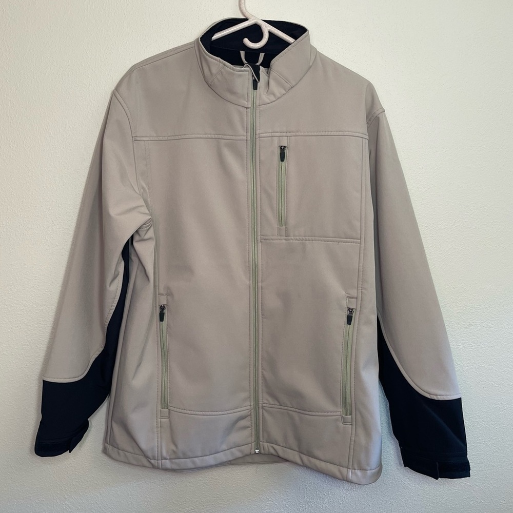 Redhead Softshell Wind Water Resistant Full Zip Tan Black Fleece Lined Jacket